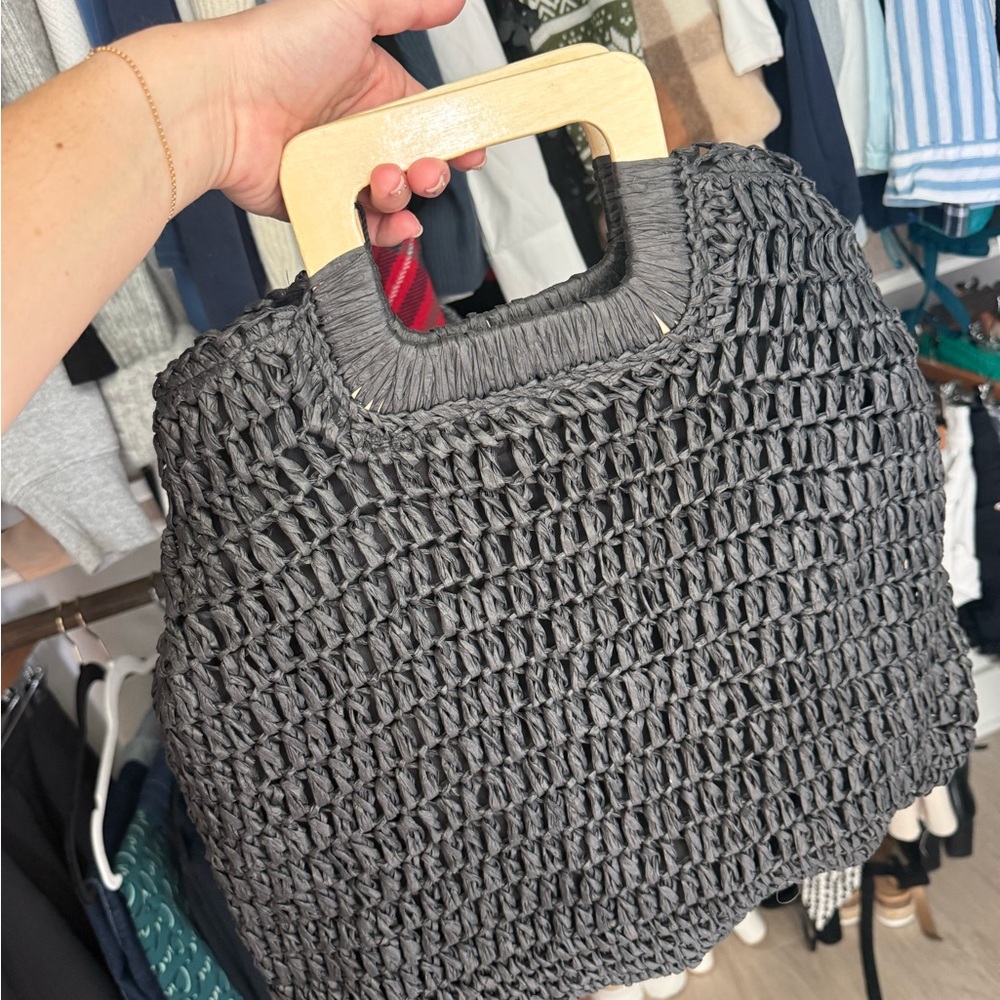 Chic Gray Tote with Wooden Handle